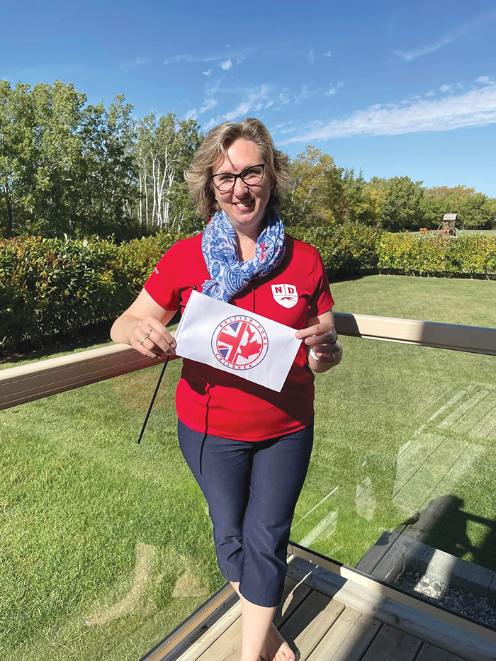 Debbie Bochek on September 28 last year recognizing the British Home Children by wearing red, white, and blue.